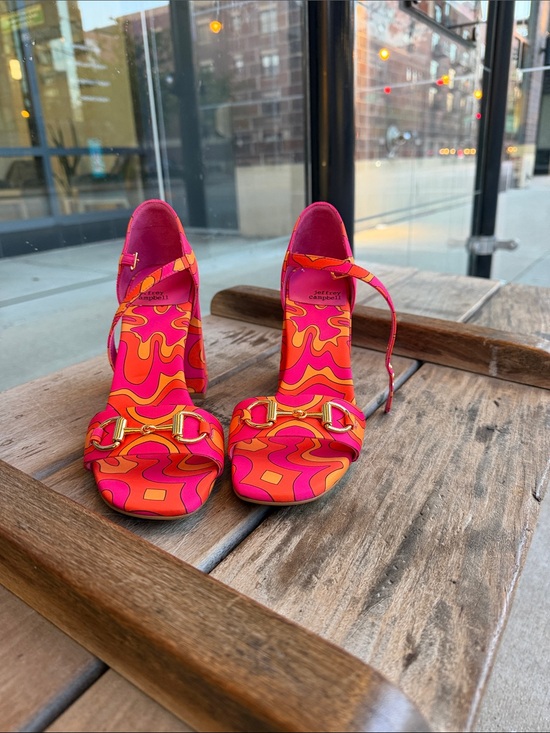 Jeffrey Campbell Shoes - Jeffery Campbell Pink and Orange Patterned Ankle-Strap Heels